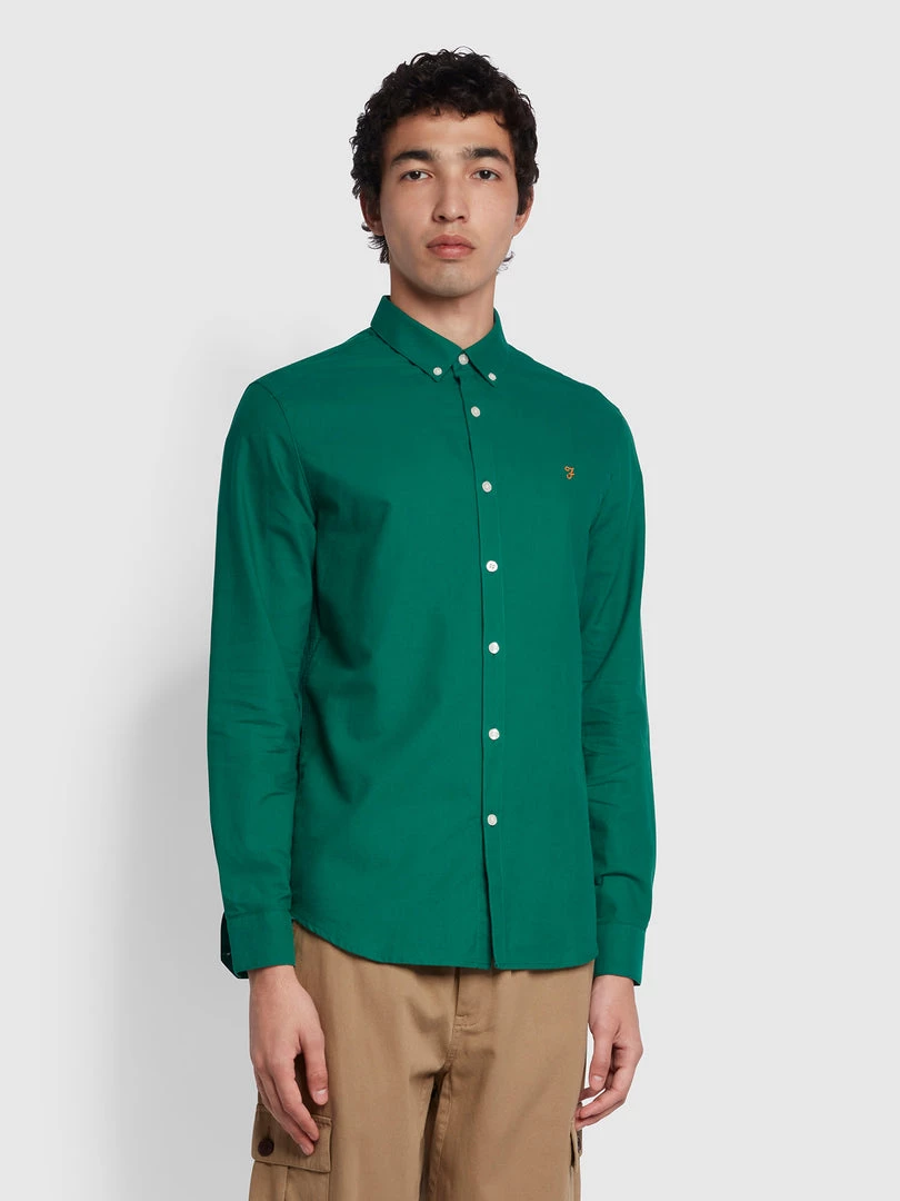 Farah Brewer Slim Fit Organic Cotton Oxford Shirt In Green Haze NEW IN 3 Farah Brewer Slim Fit Organic Cotton Oxford Shirt In Green Haze NEW IN