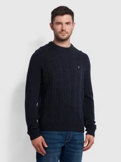 Farah Winston Crew Neck Jumper In True Navy Farah Mainline