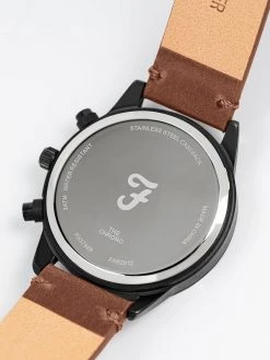 Jeans Farah Chrono Watch With Leather Strap In Chestnut