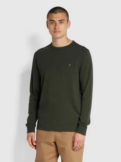 Farah Worthington Slim Fit Long Sleeve Organic Cotton T-Shirt In Evergreen