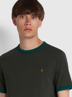 Farah Groves Slim Fit Organic Cotton Ringer T-Shirt In Evergreen T-Shirts