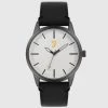 Farah Classic Watch With Leather Strap In Deep Black