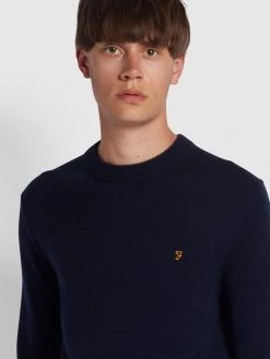 Farah Birchall Crew Neck Lambswool Jumper In True Navy Jeans
