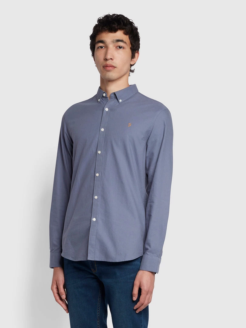 Farah Brewer Slim Fit Organic Cotton Oxford Shirt In Battleship Blue NEW IN 2 Farah Brewer Slim Fit Organic Cotton Oxford Shirt In Battleship Blue NEW IN