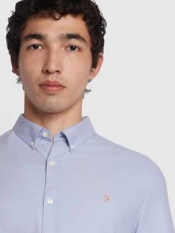 Farah NEW IN Brewer Slim Fit Short Sleeve Organic Cotton Oxford Shirt In Dusty Lilac