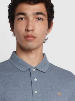Farah NEW IN Blanes Slim Fit Organic Cotton Polo Shirt In Battleship Blue Marl 9 Farah NEW IN Blanes Slim Fit Organic Cotton Polo Shirt In Battleship Blue Marl