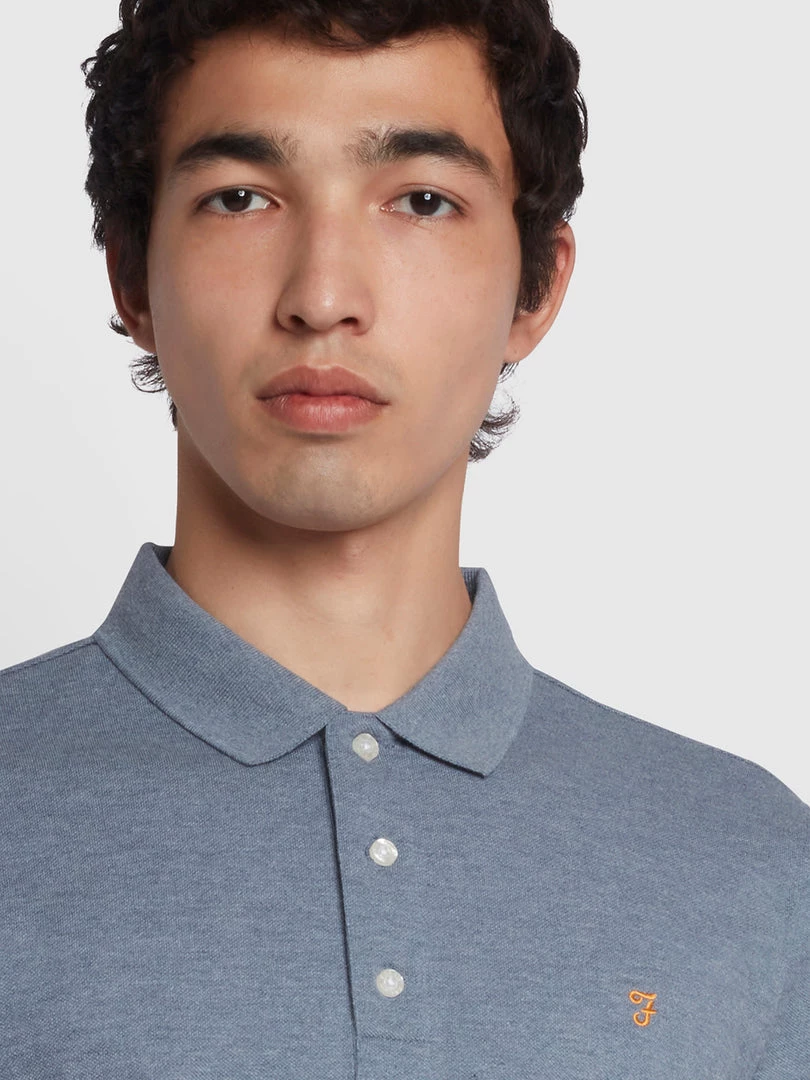 Farah NEW IN Blanes Slim Fit Organic Cotton Polo Shirt In Battleship Blue Marl 6 Farah NEW IN Blanes Slim Fit Organic Cotton Polo Shirt In Battleship Blue Marl