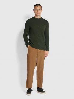 Farah Birchall Crew Neck Lambswool Jumper In Evergreen