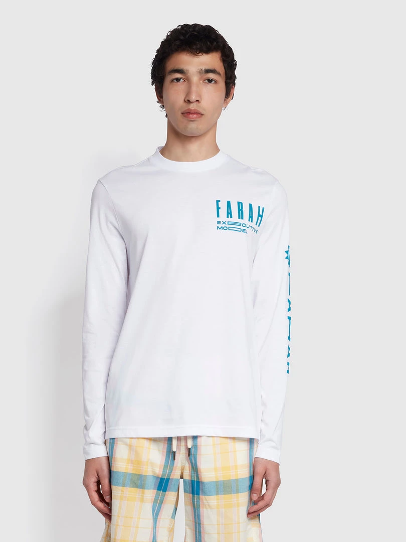 Farah O'Donnell Regular Fit Long Sleeve Organic Cotton T-Shirt In White 3 Farah O'Donnell Regular Fit Long Sleeve Organic Cotton T-Shirt In White